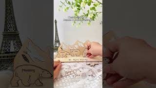 Personalized Wooden Bear Family With A Mountain Scene Backdrop