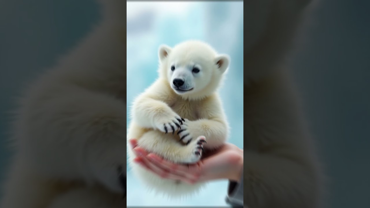 Cutest Polar Bear Cub Ever Plays with Pom-Pom in Human Hand! 🐻‍❄️❄️✨ 