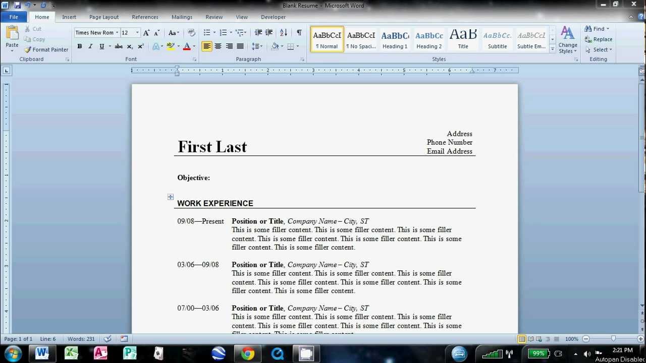 how to type up a resume on microsoft word