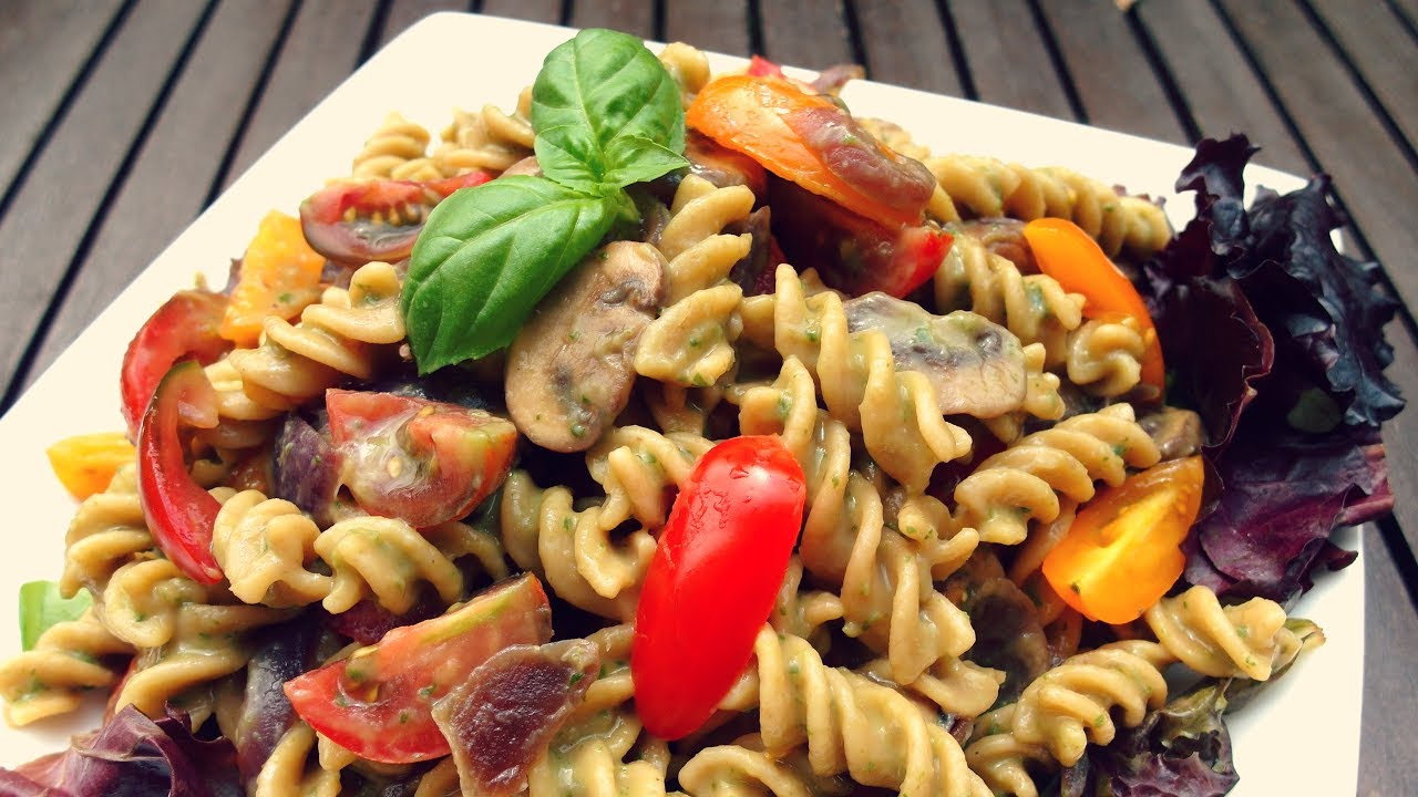 Pesto Pasta Salad Recipe (Vegan, Starch Based) - YouTube