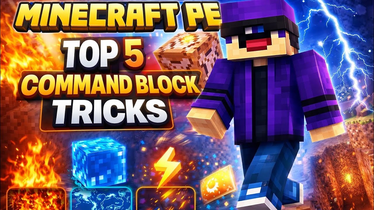 Minecraft PE Top 5 Command Block Tricks | Fire, Water, Lightning & Auto ...