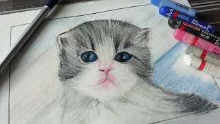 Cute baby cat painting by using oil pastels