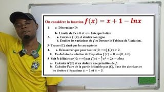 ✅ f(x)=x+1-lnx. Étude fonctions log étude fonction ln variations courbe tracer calcul d'aires.