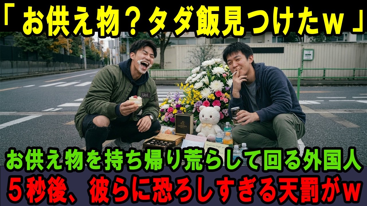 【海外の反応】「お供え物？持ち帰ってタダ飯w」お供え物を持ち帰り荒らして回る外国人！５秒後、彼らに恐ろしすぎる天罰がw