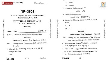 BSC 3RD SEM CS SWITCHING THEORY AND LOGIC DESIGN NP NOV 2019 | CCSU