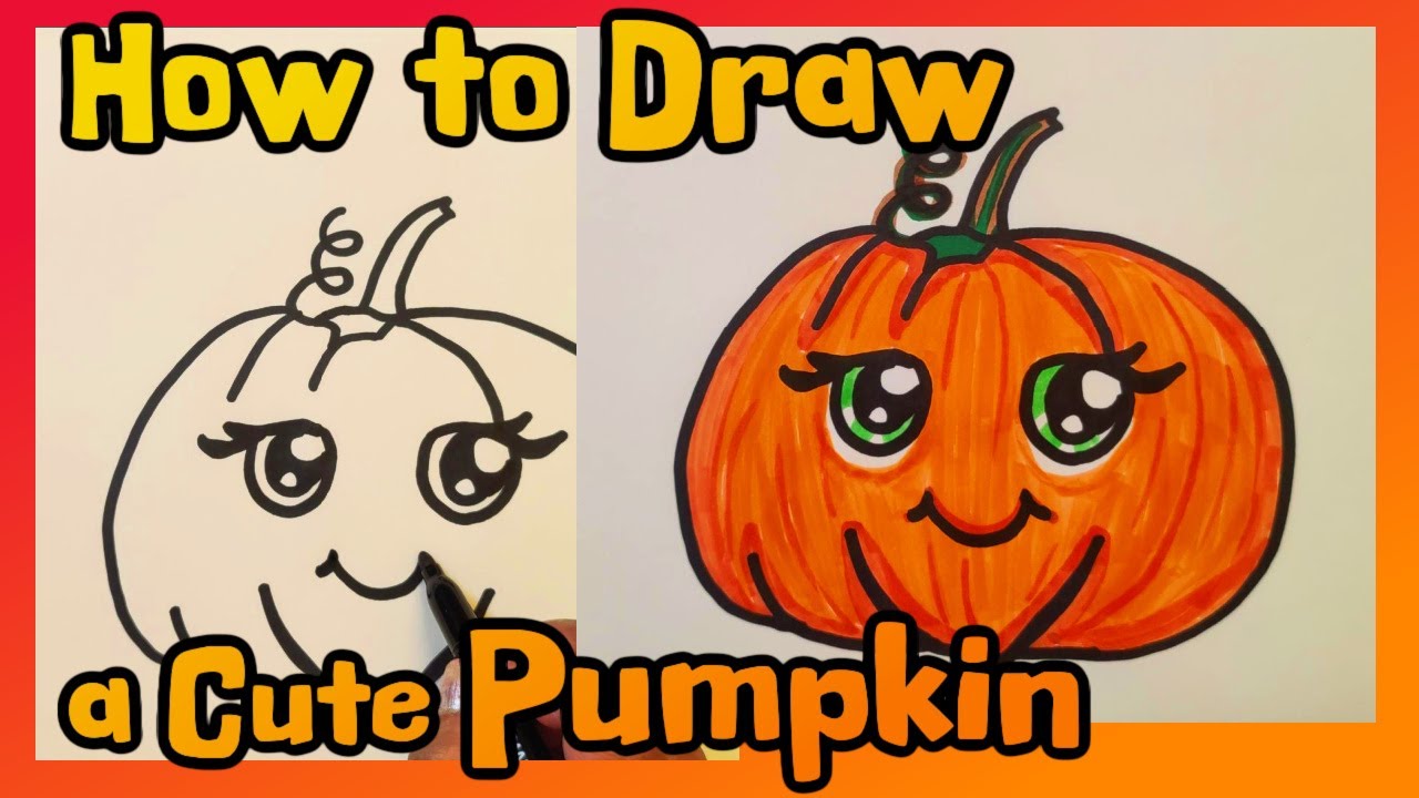 🎃 How to Draw a CUTE Halloween PUMPKIN for kids Easy Drawing Art - YouTube