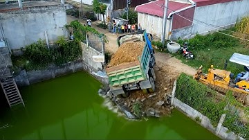 OMG!! Scary Moment Dump Truck Action in Construction Motor Grader Pave Skills — Safety