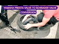 Yamaha booster front presta valve inner tube to schrader valve inner tube conversion.
