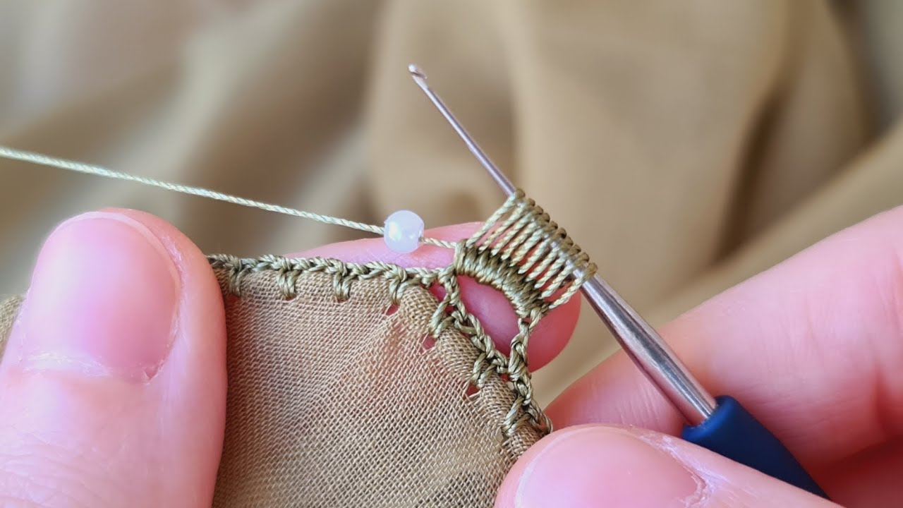 717- İnci boncukla tek sırada 2 akşamda bitecek tığ oyası örneği yapımı