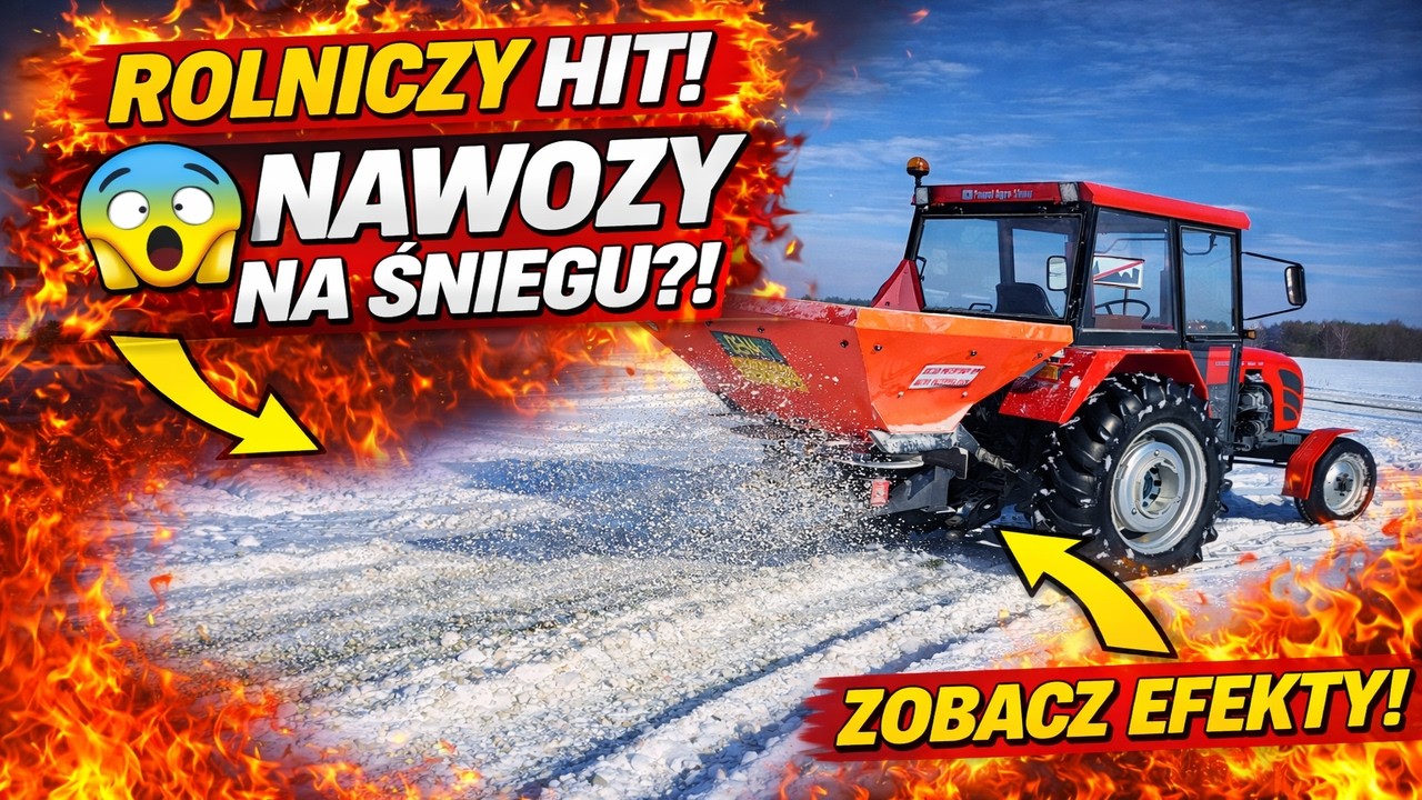 Pierwsze testy rozsiewacza – rozsiewanie siarczanu magnezu Ursusem Ursus C-360 na śniegu