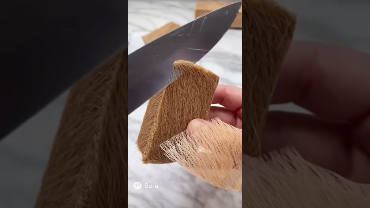 Furry Texture ASMR! 🐻 Knife Cutting a Fuzzy Brown Block (Incredibly Satisfying Precision)