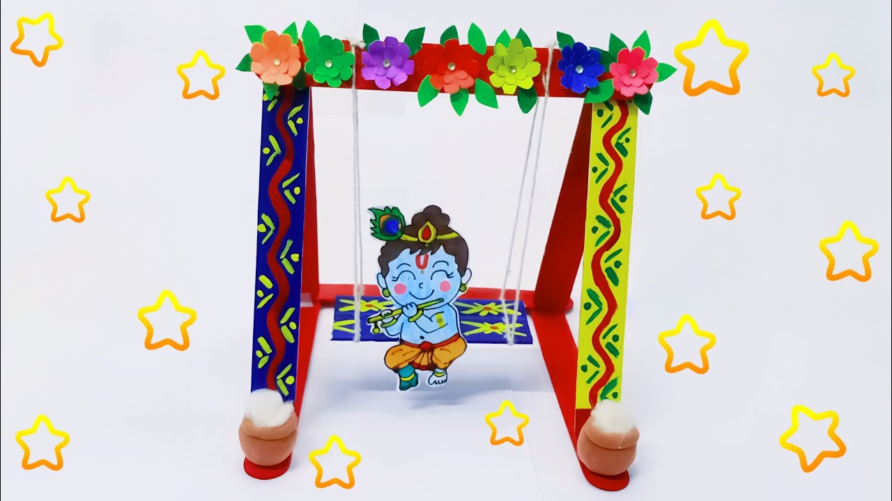 Krishna Ji Easy Jhula from Icecream Sticks || Janamashtami Craft || Swing/Jhoola for Kanhaji