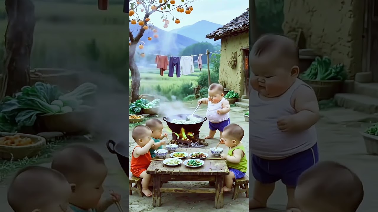 😘 baby cooking food 😃 and share with babies 