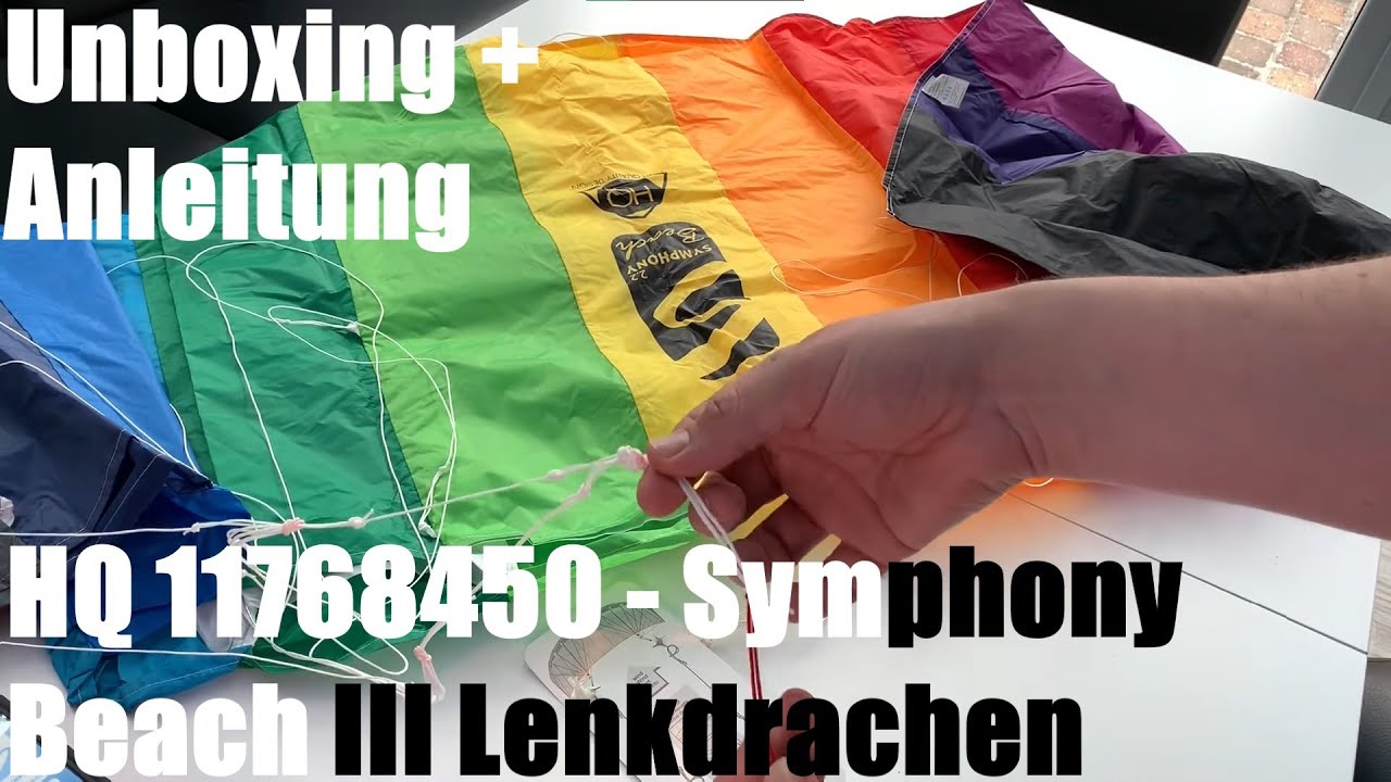 HQ 11768450 - Symphony Beach III 2.2 Rainbow, Zweileiner Lenkmatten Lenkdrachen Unboxing + Anleitung