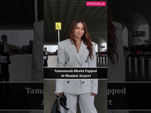 😍❤️‍🔥#tamannaahbhatia is slaying the airport look in an oversized pantsuit at the Mumbai airport