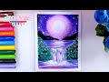 Cómo dibujar un PAISAJE DE CASCADA con ACUARELA - dibujos de paisajes fáciles