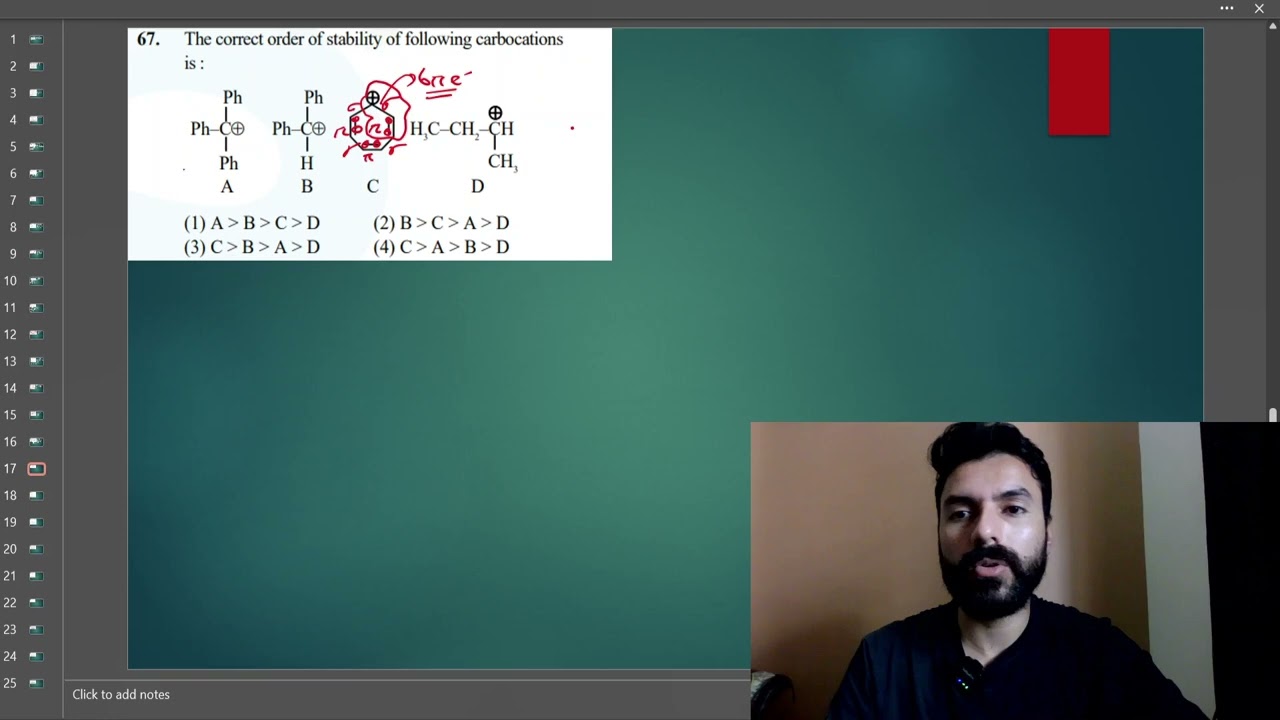 JEE mains 2025 pyqs The correct order of stability of following carbocations is