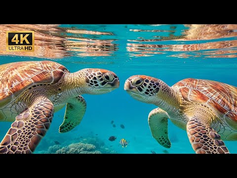 Two Glowing Sea Turtles Share a Moment of Serene Connection | 4K Ultra HD Ocean Relaxation