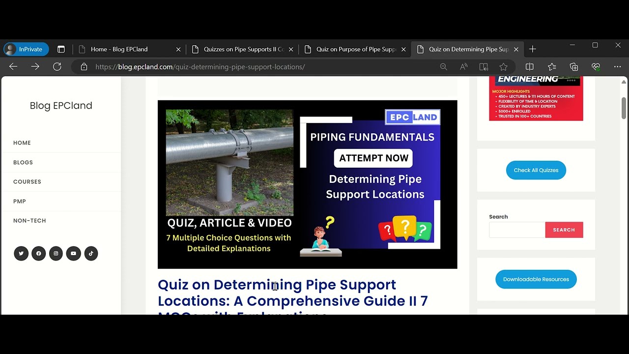 Determine Pipe Support Locations II 5 of 9 II Free Course II epcland