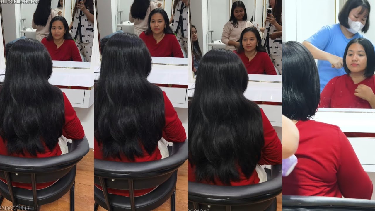 POTONG RAMBUT INDAH KAKAK CANTIK JADI BOB | BEAUTY GIRL WITH A LONG HAIR CUT TO SHORT BOB