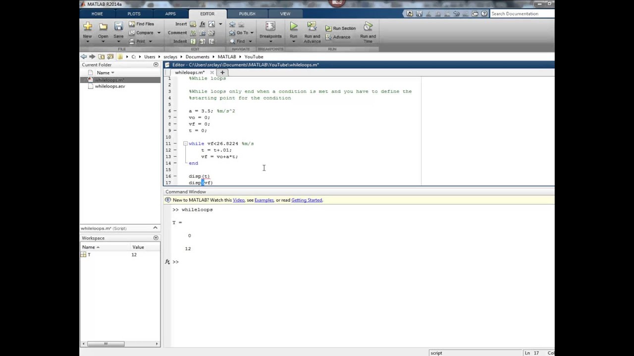 While loops in MATLAB - Sylvia Clay - YouTube
