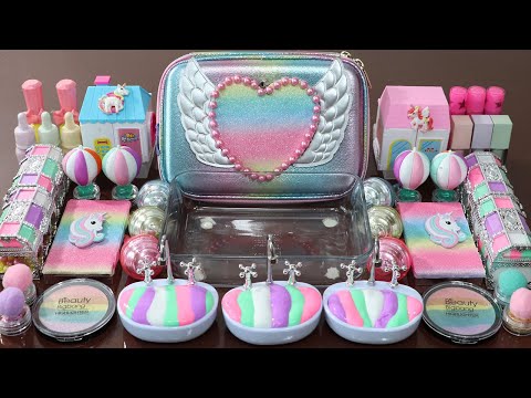 Mixing”Unicorn&amp;<strong>quot</strong>; Eyeshadow and Makeup,parts,glitter Into <strong>Slime</strong>!Satisfying <strong>Slime</strong> Video!★ASMR★