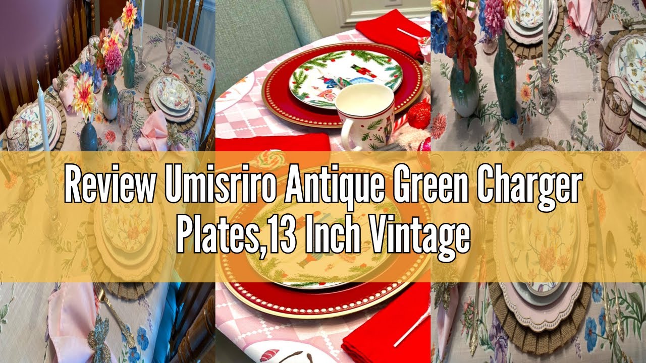 Review Umisriro Antique Green Charger Plates,13 Inch Vintage Dinner Plate Chargers Round Server Ware