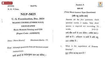 UG 5TH SEM GEOGRAPHY BASIC REMOTE SENSING AND GIS NEP DEC 2024 | CCSU