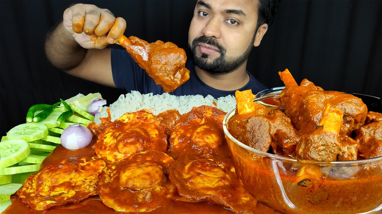 SPICY MUTTON ROGAN JOSH, RICE, SUNNY SIDE UP EGG CURRY, CHILI ASMR MUKBANG EATING SHOW | BIG BITES