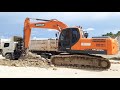 เจาะดินแข็งให้ดูครับ DOOSAN DX200A กระบอกเทา รถกึ่งพ่วงแรง excavator and truck EP.7288