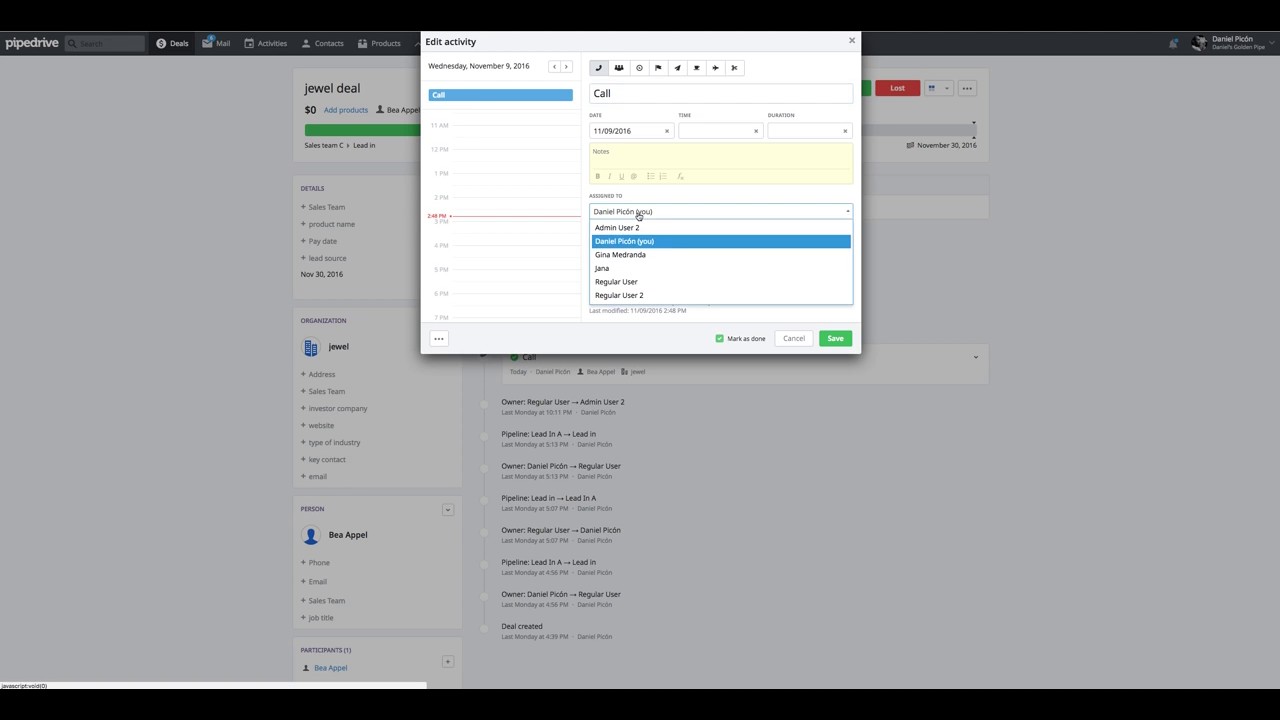 Pipedrive How to reassign done activities to another user - YouTube
