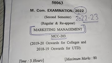 Marketing Management Question Paper 2022-23. Question Paper of Marketing Management for MBA & M.Com