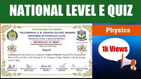 NATIONAL LEVEL E- QUIZ ON "PHYSICS" l Free Certificate Quiz Competition l with Full Answers