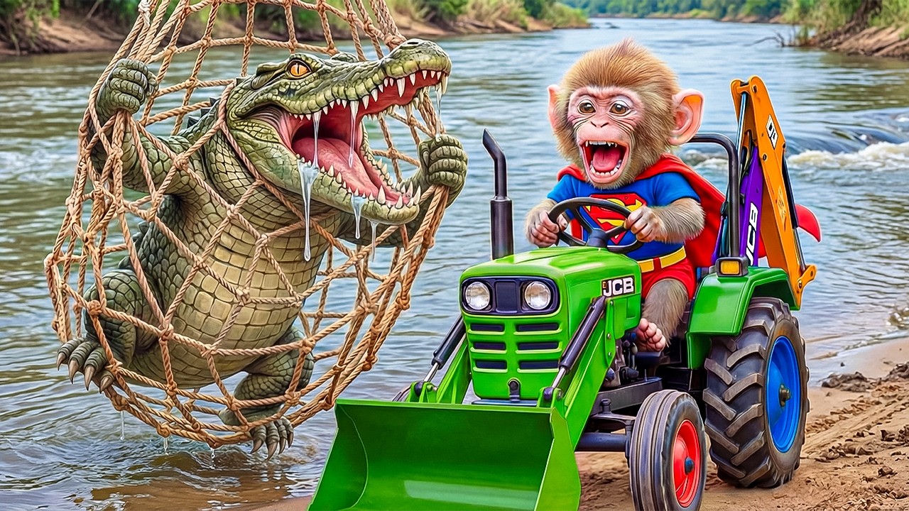 Monkey Nana Uses His JCB to Catch a Giant Crocodile in the Lake…You Won’t Believe What Happens Next!
