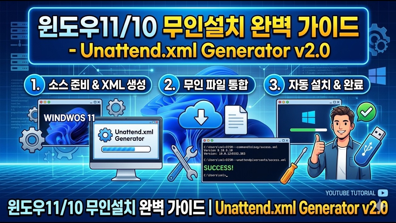 윈도우11/10 무인설치 완벽 가이드 - Unattend.xml Generator v2.0 - YouTube