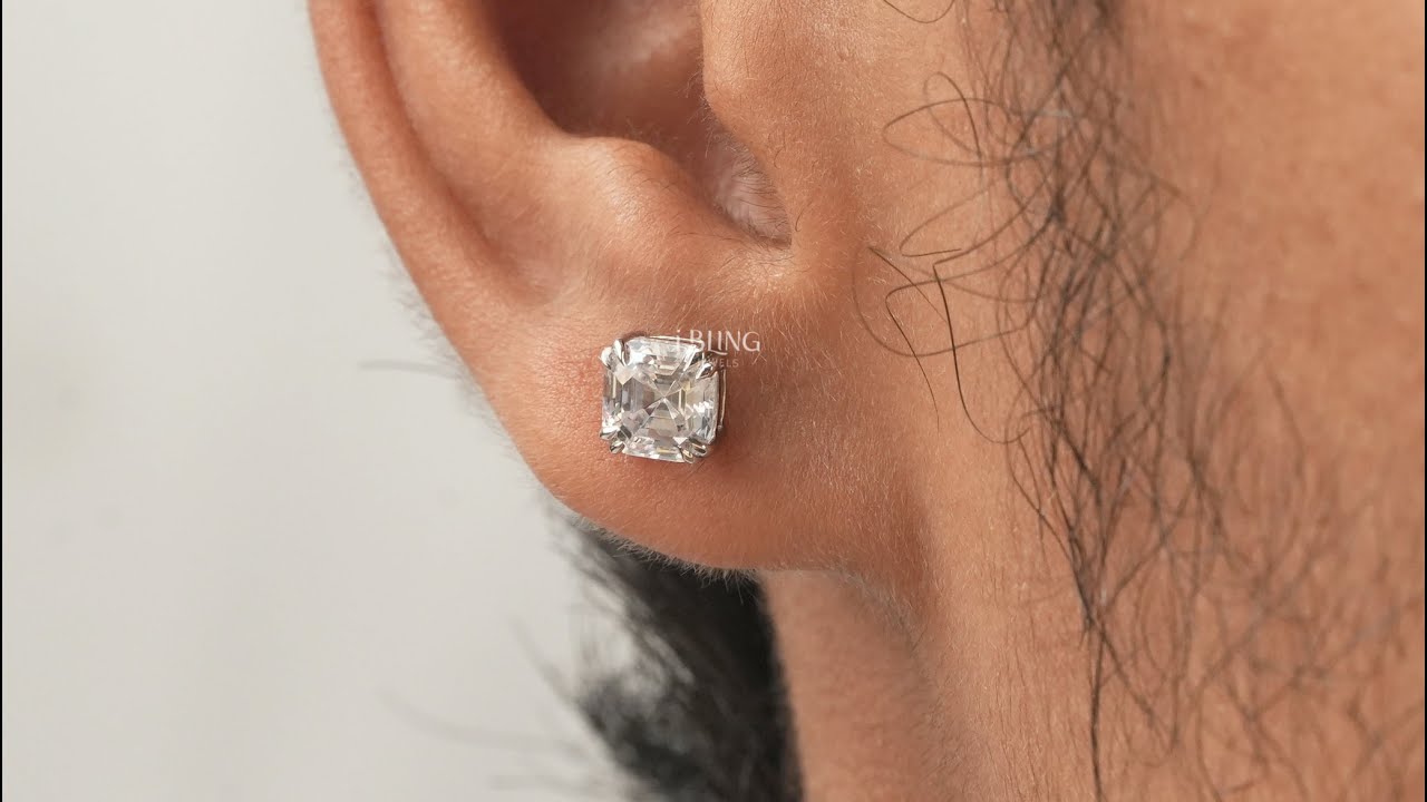 Asscher Cut Moissanite Stud Earrings 