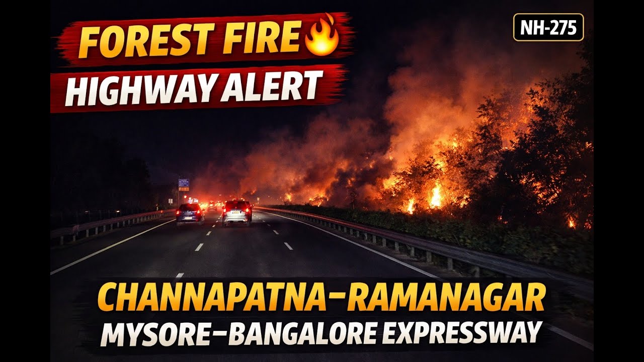 Forest fire in Chanapatna -Ramanagar, Mysore-Bangalore expire highway