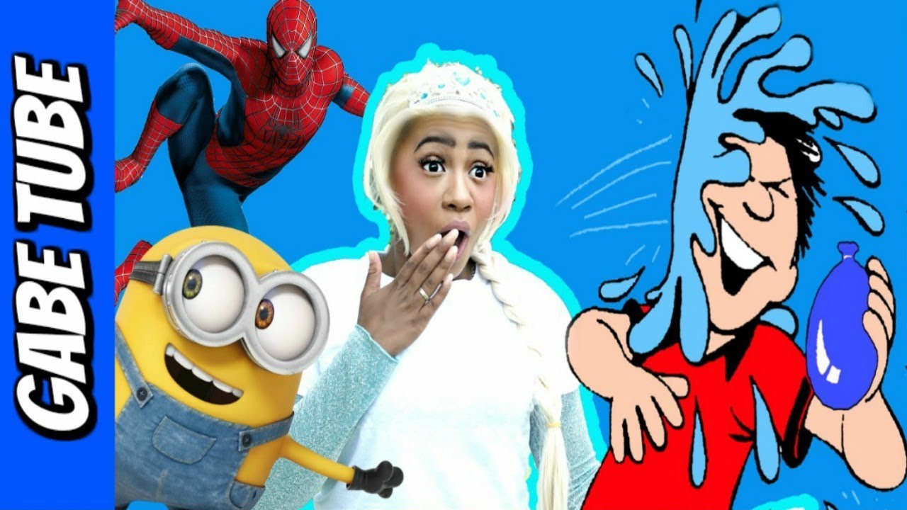 GIANT MINION WATER BALLOON FIGHT REVENGE SPIDERMAN & ELSA LIFE SIZE MINION IN REAL LIFE REMATCH