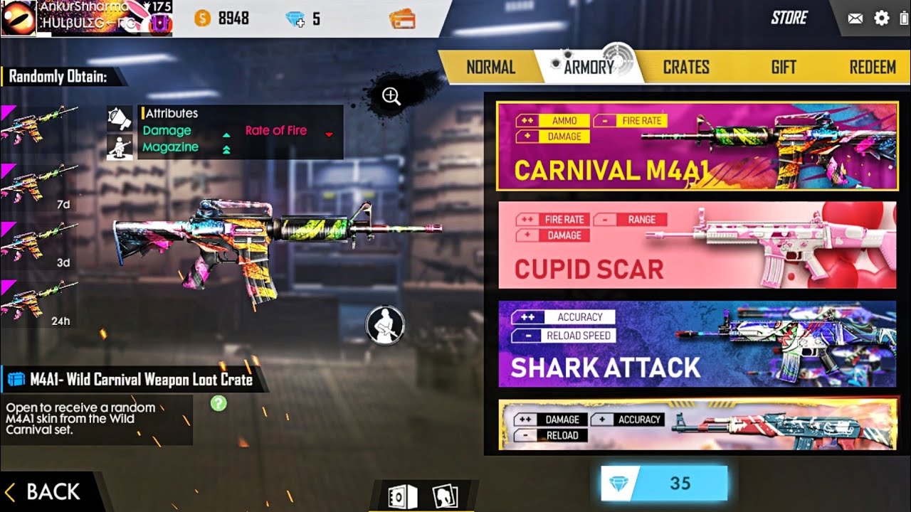 M4A1 WILD CARNIVAL WEAPON LOOT CRATE || FREE FIRE