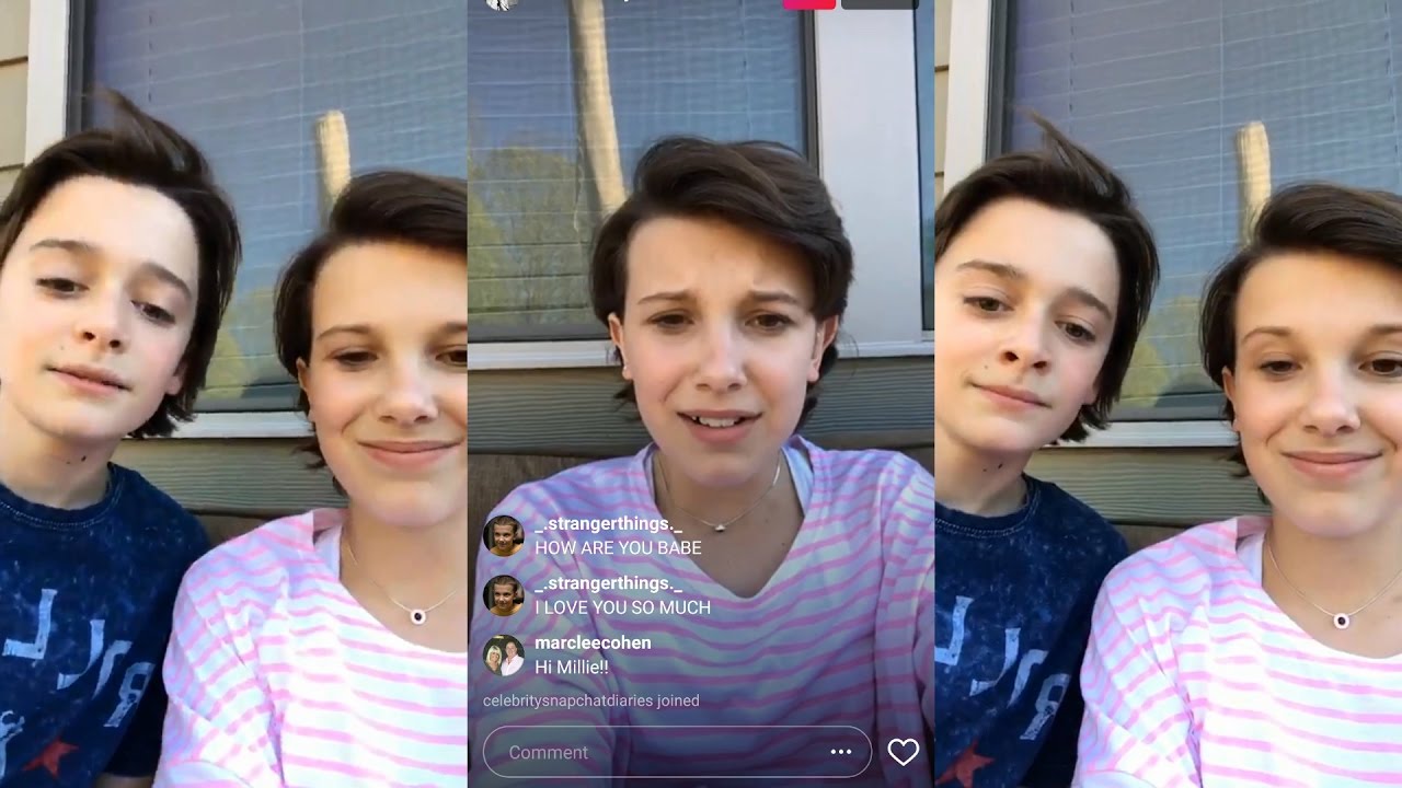 Millie Bobby Brown Instagram Live Stream 8 April 2017 W Noah Schnapp Youtube Millie Bobby Brown Schnapp Stranger Things Actors