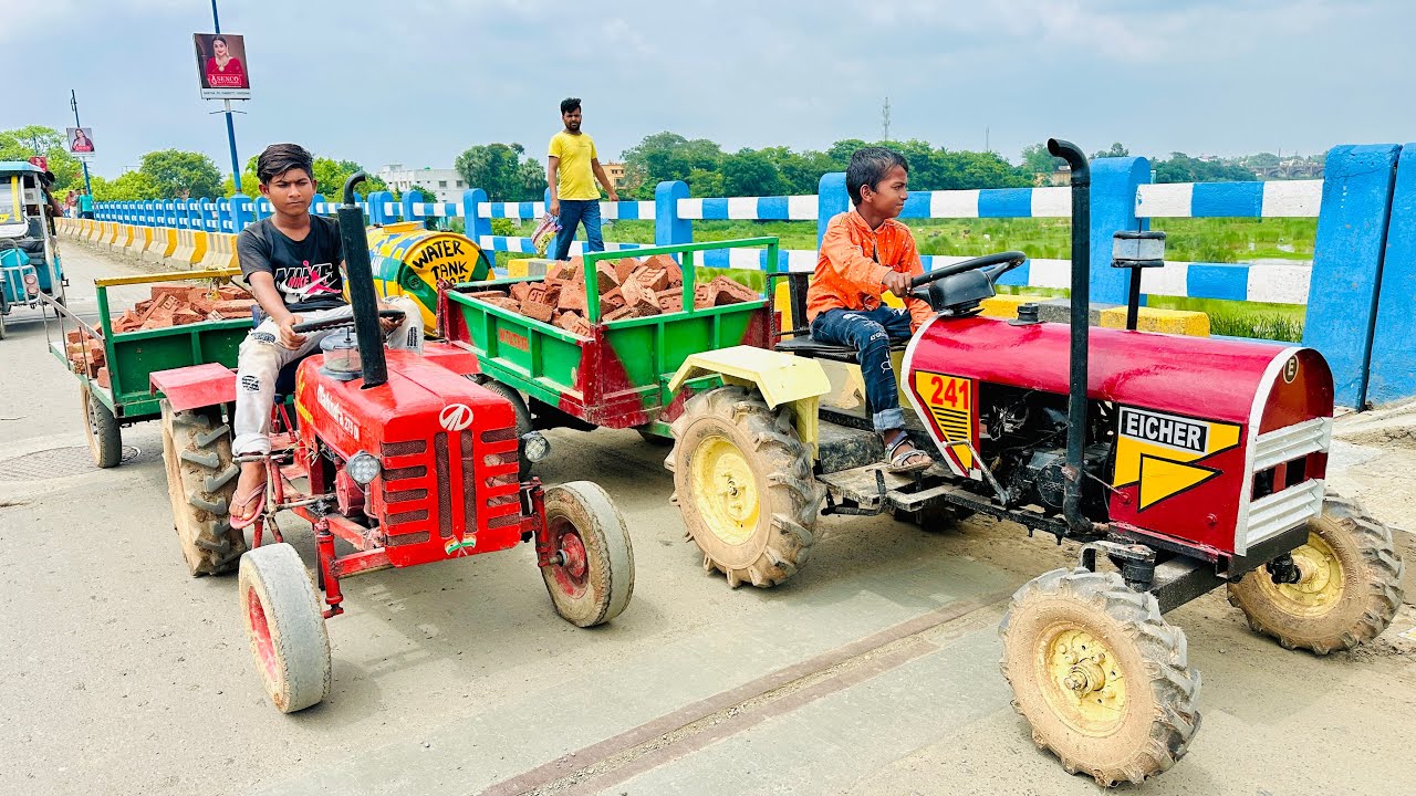 Mini Mahindra and Mini Eicher Tractor We Brought Two Trolley Bricks | Mini Tractor 
