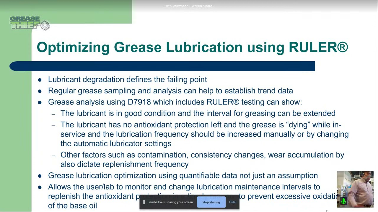 GTT: RULER Analysis for anti-oxidant levels in GREASE to optimize relubrication frequency