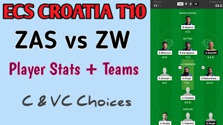 ZAS vs ZW dream 11 prediction, ZAS vs ZW dream 11 team, Ecs Croatia t10 team, t10 dream 11 #t10