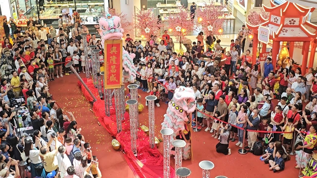 Acrobatic lion dance at EkoCheras Mall | adorable pastel color lions 