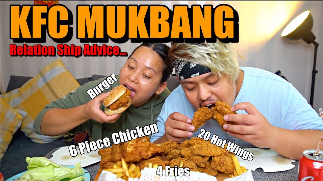 KFC Menu MUKBANG 6 Piece Chicken + 20 Hot Wings + 4 Fries + Burger  | NICK & ROSIE