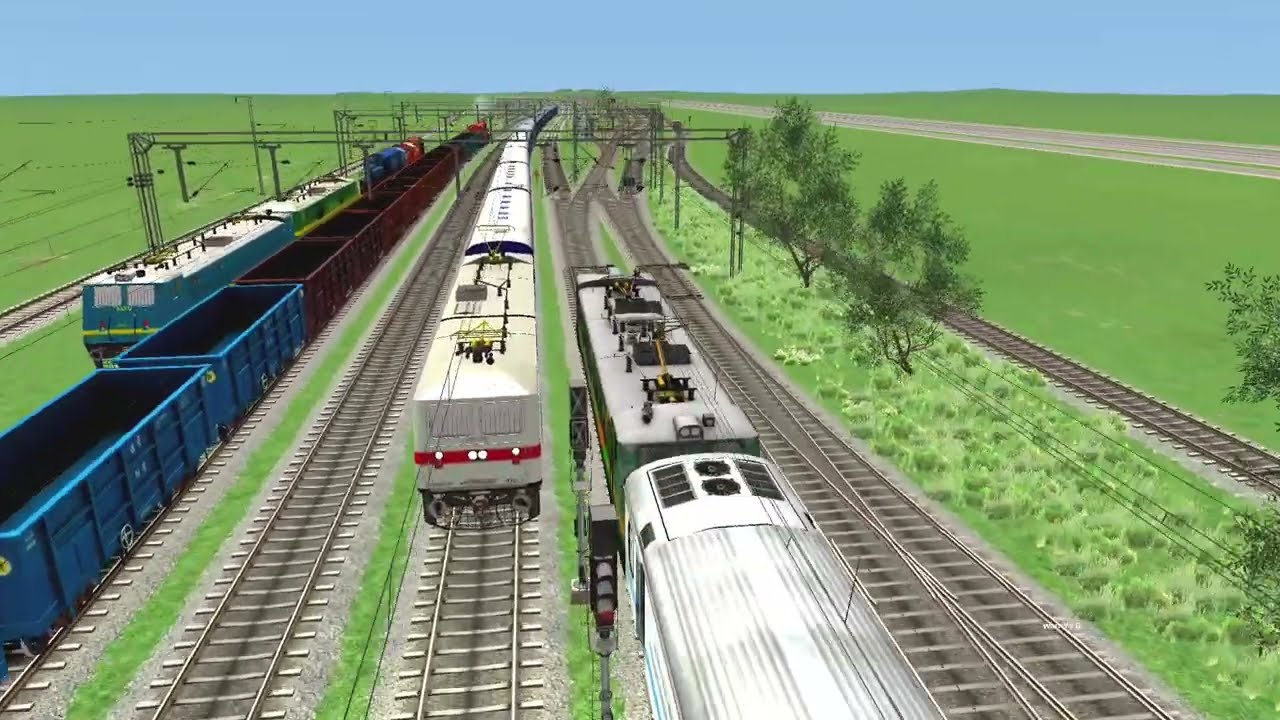 TWO TIME TRAINS CROSSING MOMENT - WAP 4 ENGINE - YELLOW SINGLE | INDIAN TRAIN SIMULATOR GAME 