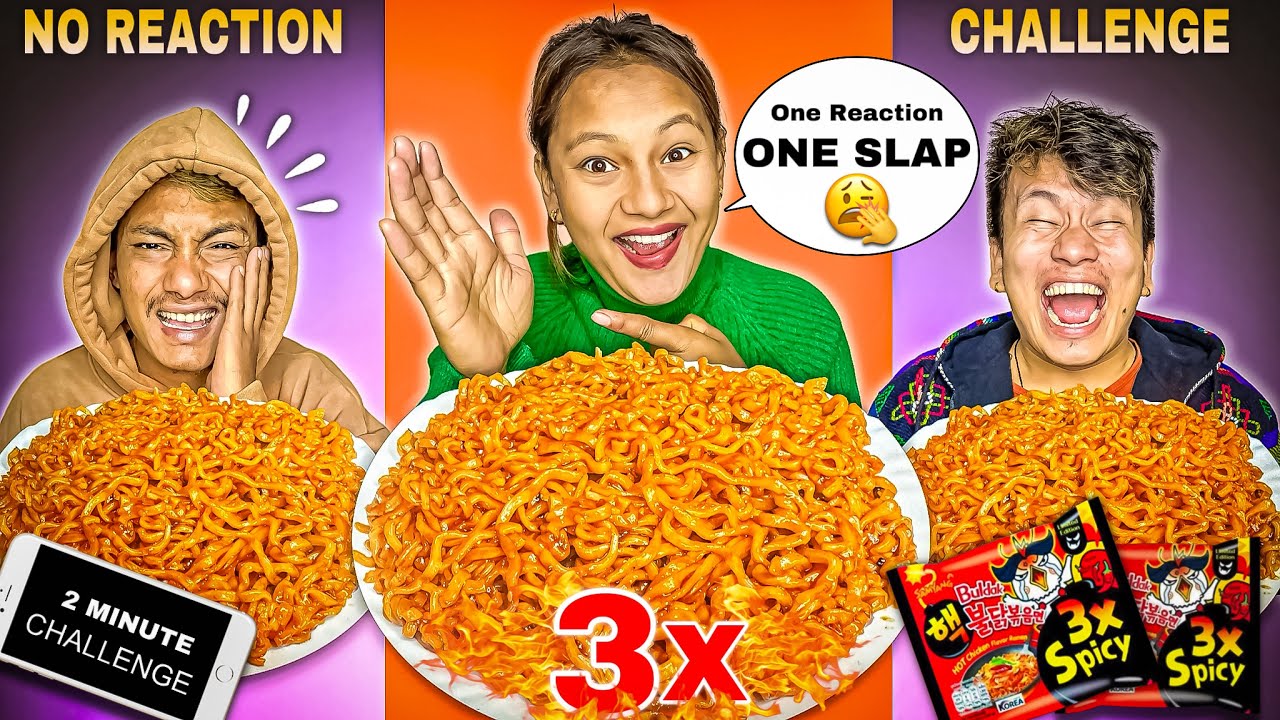 3X 🥵 RAMEN BULDAK NOODLES CHALLENGE WITH NO REACTION One Reaction One