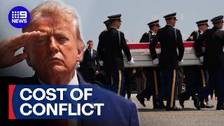 Donald Trump witnesses return of fallen US troops after deadly Iranian attacks | 9 News Australia