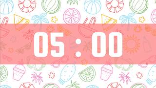 5 Minute Timer | With Upbeat Playful Music & Alarm Bell | Summer Doodles 🍉🏖️