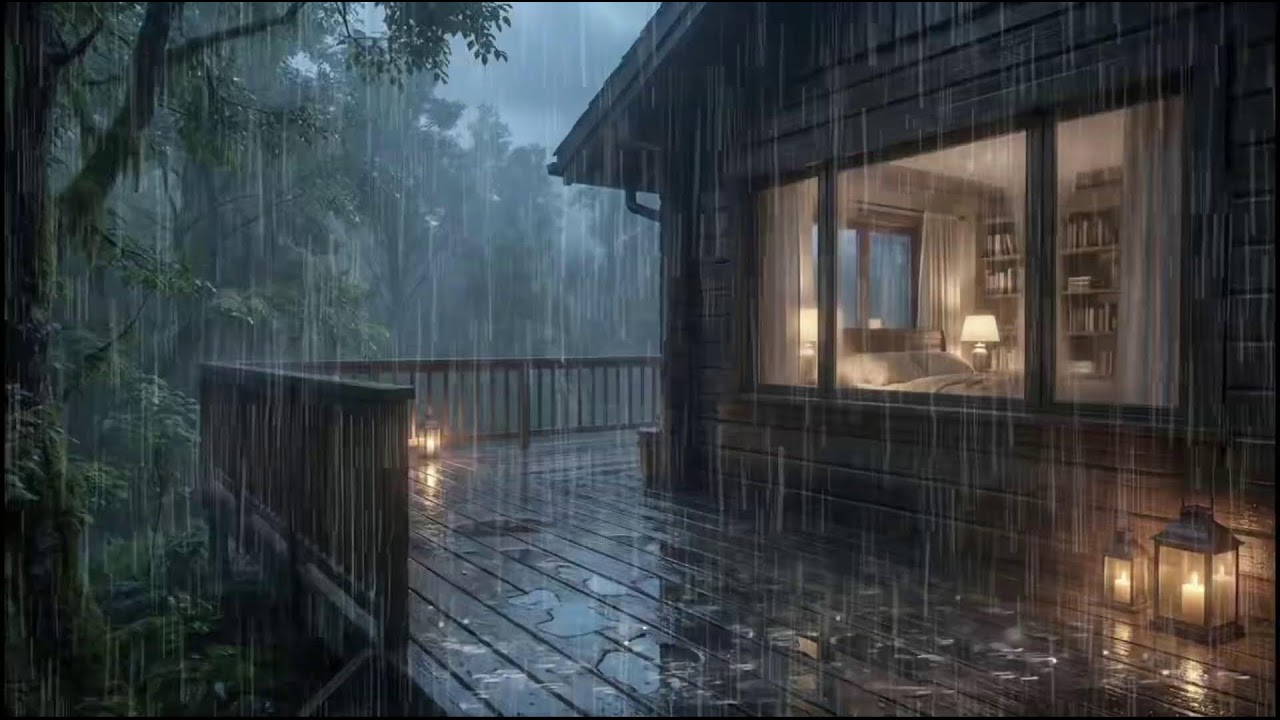 Cozy Forest Cabin Rain at Night 🌙 Relaxing Rain Sounds for Deep Sleep & Stress Relief